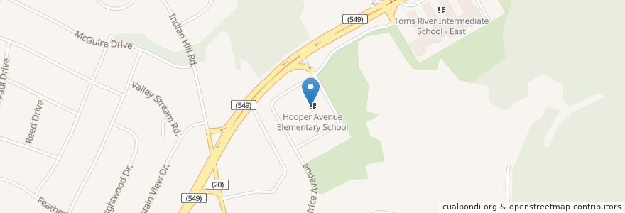 Mapa de ubicacion de Hooper Avenue Elementary School en 미국, 뉴저지, Ocean County, Toms River.
