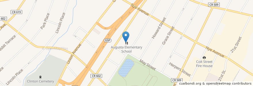 Mapa de ubicacion de Augusta Elementary School en Estados Unidos Da América, Nova Jérsei, Essex County, Irvington.