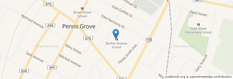 Mapa de ubicacion de Barber Avenue School en الولايات المتّحدة الأمريكيّة, نيو جيرسي, Salem County, Penns Grove.
