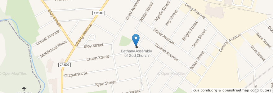 Mapa de ubicacion de Bethany Assembly of God Church en الولايات المتّحدة الأمريكيّة, نيو جيرسي, Union County, Hillside.