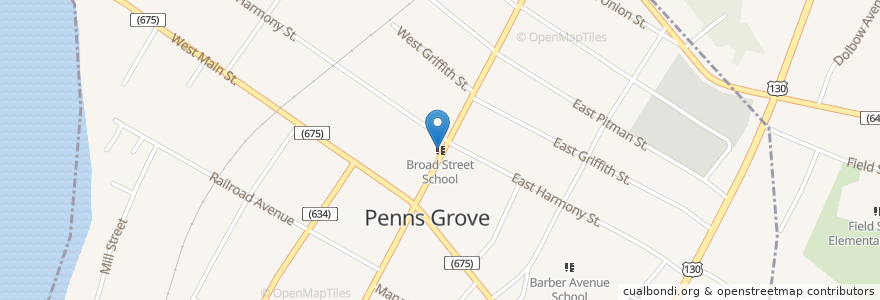 Mapa de ubicacion de Broad Street School en Amerika Birleşik Devletleri, New Jersey, Salem County, Penns Grove.