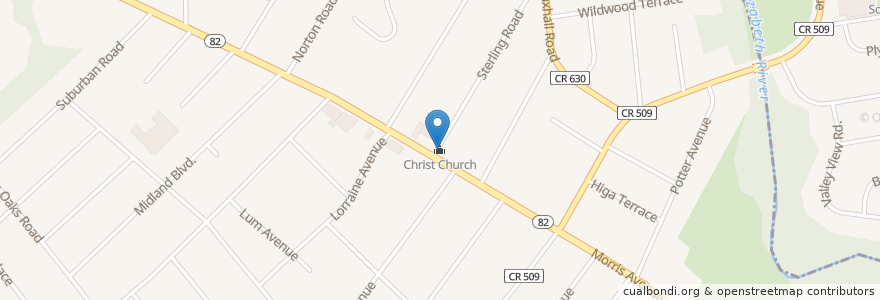 Mapa de ubicacion de Christ Church en Amerika Birleşik Devletleri, New Jersey, Union County, Union.