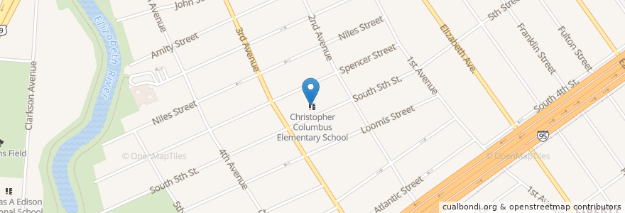 Mapa de ubicacion de Christopher Columbus Elementary School en Amerika Syarikat, New Jersey, Union County, Elizabeth.