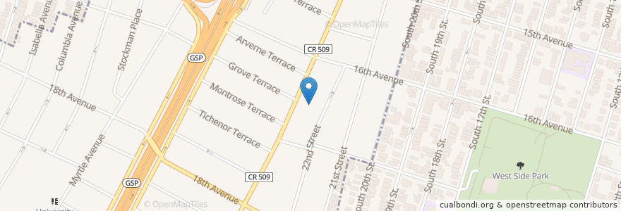 Mapa de ubicacion de Grove Street Elementary School en 美利坚合众国/美利堅合眾國, 新泽西州 / 新澤西州 / 紐澤西州, Essex County, Irvington.