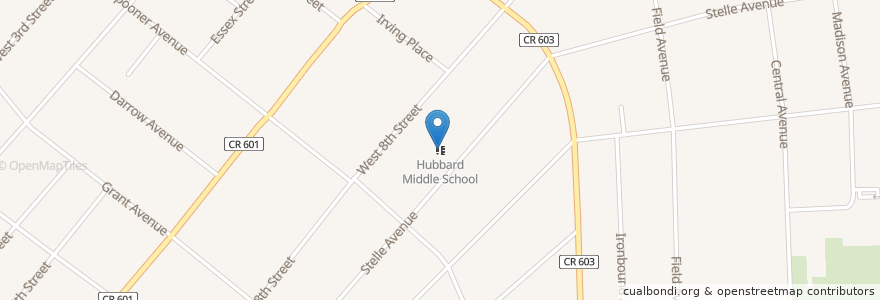 Mapa de ubicacion de Hubbard Middle School en Amerika Birleşik Devletleri, New Jersey, Union County, Plainfield.