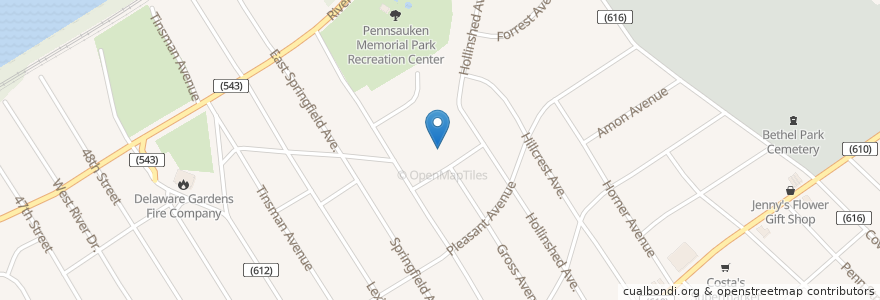 Mapa de ubicacion de Longfellow Elementary School en 美利坚合众国/美利堅合眾國, 新泽西州 / 新澤西州 / 紐澤西州, Camden County, Pennsauken Township.