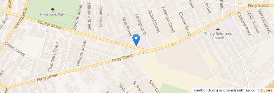 Mapa de ubicacion de Market Street School en 미국, 뉴저지, Essex County, Newark.