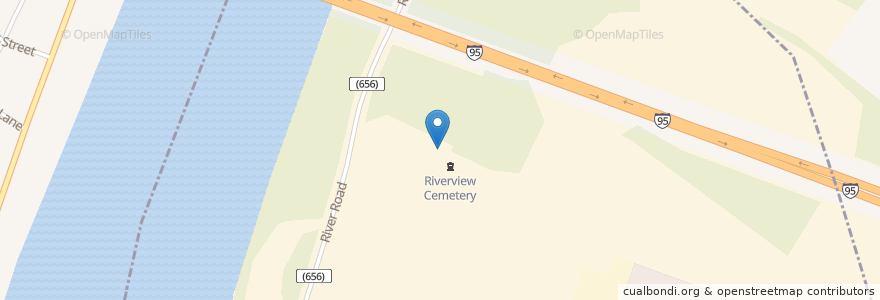 Mapa de ubicacion de Riverview Cemetery en ایالات متحده آمریکا, نیوجرسی, Burlington County, Burlington Township.