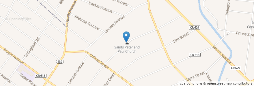 Mapa de ubicacion de Saints Peter and Paul Church en 美利坚合众国/美利堅合眾國, 新泽西州 / 新澤西州 / 紐澤西州, Union County, Elizabeth.