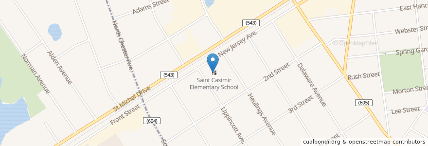Mapa de ubicacion de Saint Casimir Elementary School en 美利坚合众国/美利堅合眾國, 新泽西州 / 新澤西州 / 紐澤西州, Burlington County, Riverside Township.