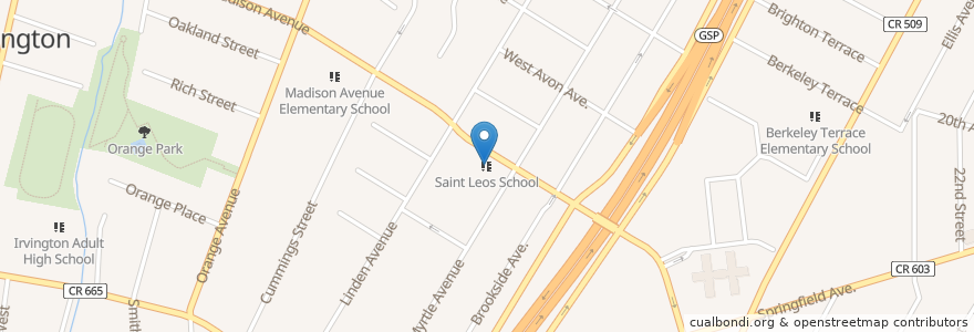 Mapa de ubicacion de Saint Leos School en Vereinigte Staaten Von Amerika, New Jersey, Essex County, Irvington.