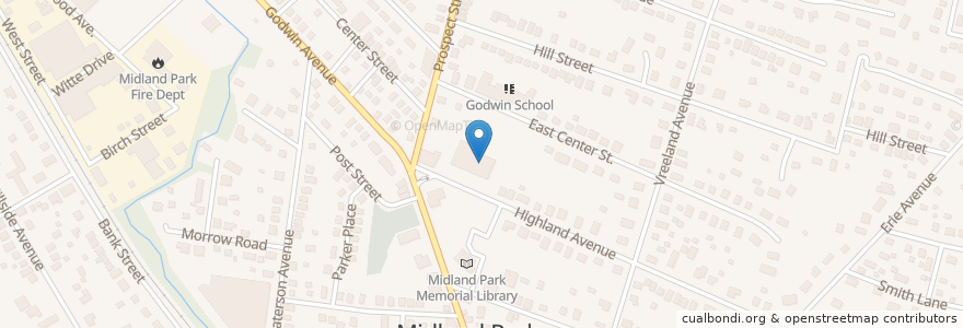 Mapa de ubicacion de Highland Avenue Elementary School en United States, New Jersey, Bergen County, Midland Park.