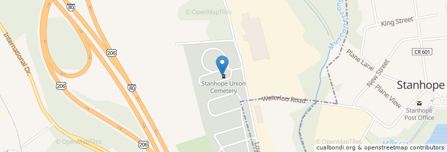 Mapa de ubicacion de Stanhope Union Cemetery en États-Unis D'Amérique, New Jersey, Morris County, Mount Olive.