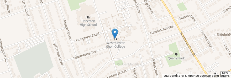 Mapa de ubicacion de Westminster Choir College en États-Unis D'Amérique, New Jersey, Mercer County, Princeton.