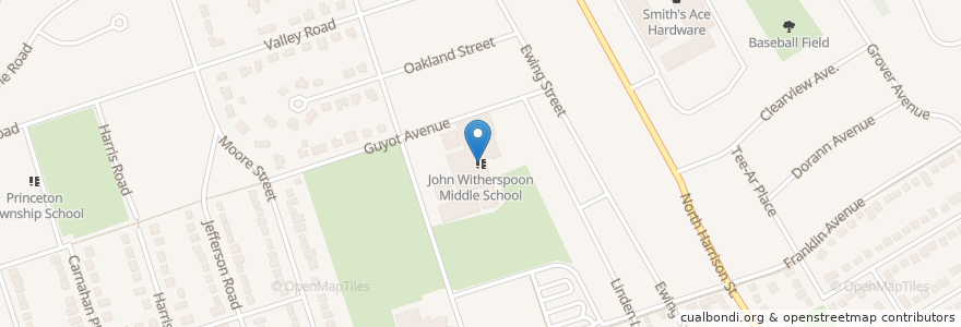 Mapa de ubicacion de John Witherspoon Middle School en United States, New Jersey, Mercer County, Princeton.