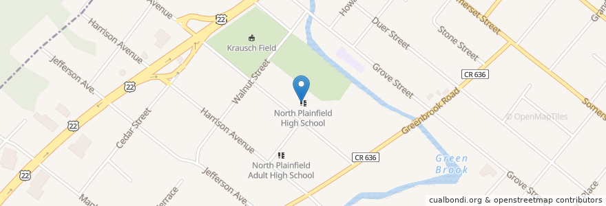 Mapa de ubicacion de North Plainfield High School en Verenigde Staten, New Jersey, Somerset County, North Plainfield.
