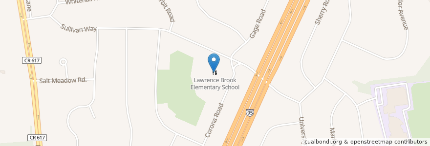 Mapa de ubicacion de Lawrence Brook Elementary School en Vereinigte Staaten Von Amerika, New Jersey, Middlesex County, East Brunswick Township.