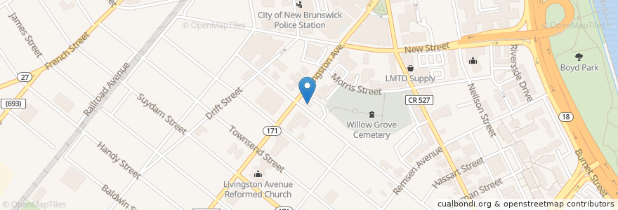 Mapa de ubicacion de Nativity Blessed Virgin Mary Church en Estados Unidos Da América, Nova Jérsei, Middlesex County, New Brunswick.