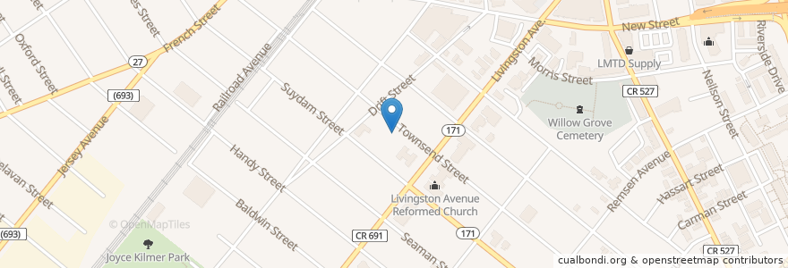 Mapa de ubicacion de Suydam Street Reformed Church en Amerika Birleşik Devletleri, New Jersey, Middlesex County, New Brunswick.