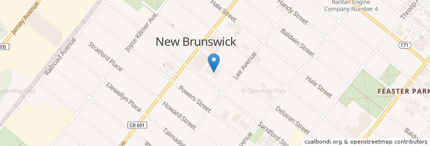 Mapa de ubicacion de Livingston Elementary School en 미국, 뉴저지, Middlesex County, New Brunswick.