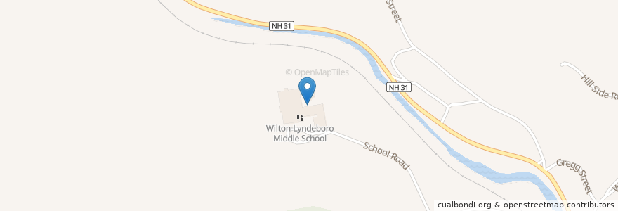 Mapa de ubicacion de Wilton-Lyndeboro Senior High School en Соединённые Штаты Америки, Нью-Гэмпшир, Hillsborough County, Wilton.
