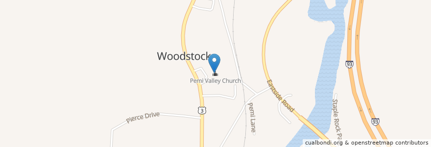 Mapa de ubicacion de Pemi Valley Church en United States, New Hampshire, Grafton County, Woodstock.