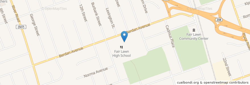 Mapa de ubicacion de Fair Lawn High School en Estados Unidos De América, Nueva Jersey, Bergen County, Fair Lawn.