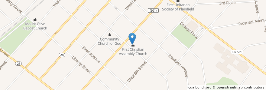 Mapa de ubicacion de First Christian Assembly Church en États-Unis D'Amérique, New Jersey, Union County, Plainfield.