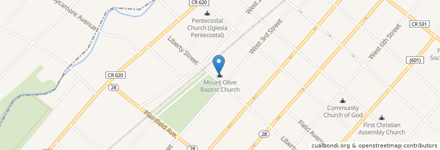 Mapa de ubicacion de Mount Olive Baptist Church en États-Unis D'Amérique, New Jersey, Union County, Plainfield.