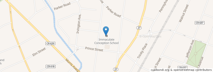 Mapa de ubicacion de Immaculate Conception School en アメリカ合衆国, ニュージャージー州, Union County, Elizabeth.