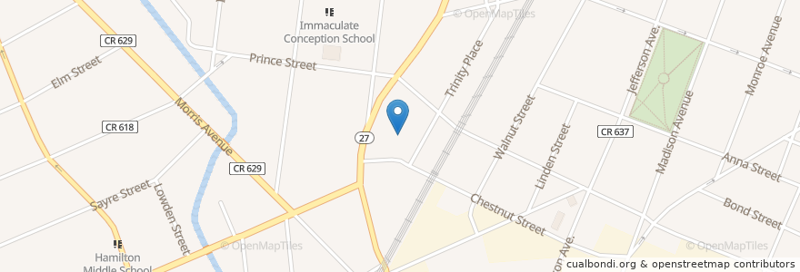 Mapa de ubicacion de Trinity Episcopal Church en ایالات متحده آمریکا, نیوجرسی, Union County, Elizabeth.