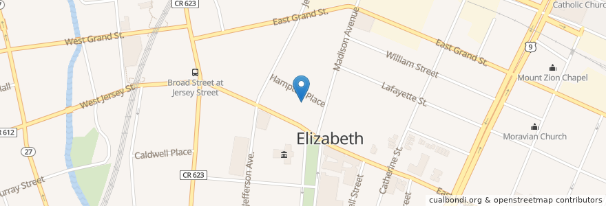 Mapa de ubicacion de Central Baptist Church en 미국, 뉴저지, Union County, Elizabeth.