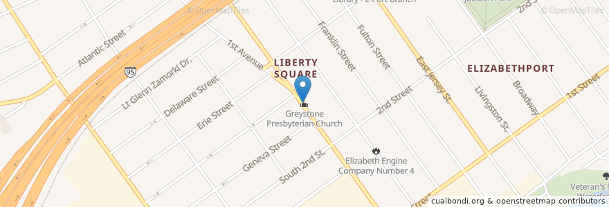 Mapa de ubicacion de Greystone Presbyterian Church en Amerika Syarikat, New Jersey, Union County, Elizabeth.