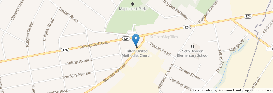 Mapa de ubicacion de Hilton United Methodist Church en 美利坚合众国/美利堅合眾國, 新泽西州 / 新澤西州 / 紐澤西州, Essex County, Maplewood.