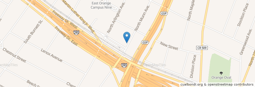 Mapa de ubicacion de East Orange Main Post Office en 美利坚合众国/美利堅合眾國, 新泽西州 / 新澤西州 / 紐澤西州, Essex County, East Orange.