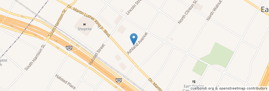Mapa de ubicacion de Mount Olive Baptist Church en アメリカ合衆国, ニュージャージー州, Essex County, East Orange.