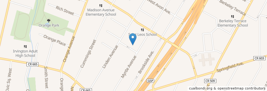 Mapa de ubicacion de Saint Leo's Church en Stati Uniti D'America, New Jersey, Essex County, Irvington.
