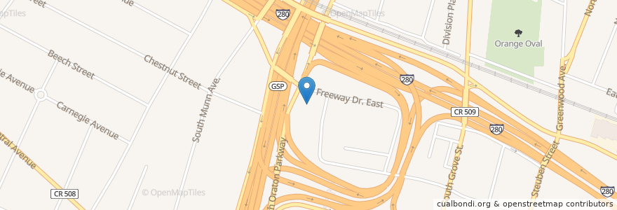 Mapa de ubicacion de Church at the Crossroads en Amerika Syarikat, New Jersey, Essex County, East Orange.