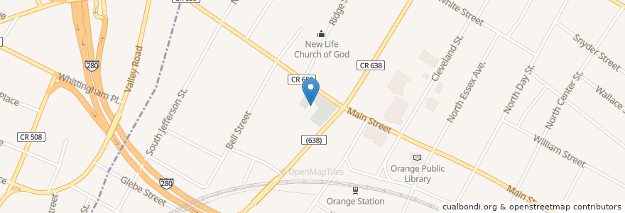 Mapa de ubicacion de First Presbyterian Church en United States, New Jersey, Essex County, Orange.