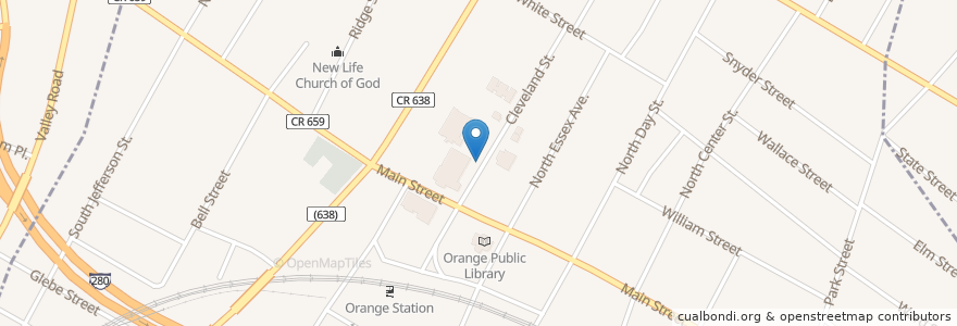 Mapa de ubicacion de First Unitarian Universalist Church en Amerika Syarikat, New Jersey, Essex County, Orange.