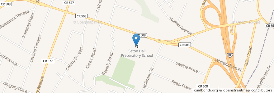 Mapa de ubicacion de Seton Hall Preparatory School en Vereinigte Staaten Von Amerika, New Jersey, Essex County, West Orange.