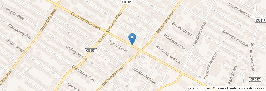 Mapa de ubicacion de Clair Memorial United Methodist Church en 미국, 뉴저지, Hudson County, Jersey City.