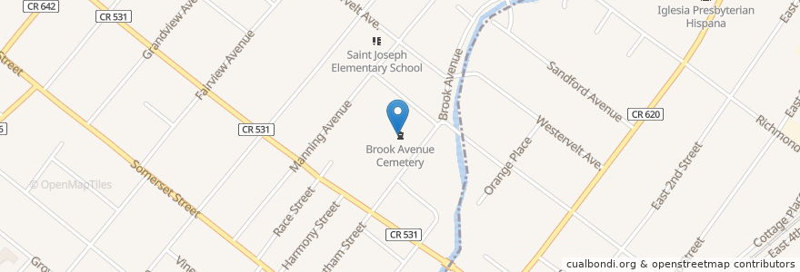 Mapa de ubicacion de Brook Avenue Cemetery en United States, New Jersey, Somerset County, Plainfield.
