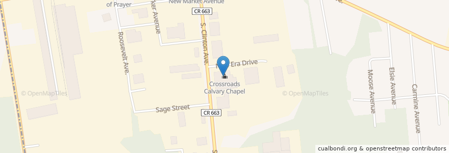 Mapa de ubicacion de Crossroads Calvary Chapel en アメリカ合衆国, ニュージャージー州, Middlesex County, South Plainfield.