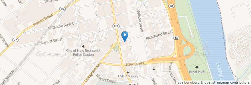 Mapa de ubicacion de First Methodist Church en United States, New Jersey, Middlesex County, New Brunswick.