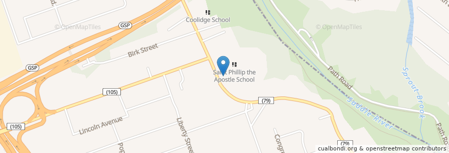 Mapa de ubicacion de Saint Philip The Apostle Church en Stati Uniti D'America, New Jersey, Bergen County, Saddle Brook.