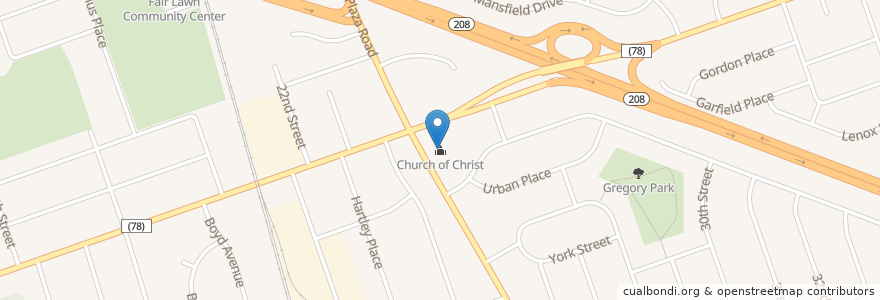 Mapa de ubicacion de Church of Christ en 美利坚合众国/美利堅合眾國, 新泽西州 / 新澤西州 / 紐澤西州, Bergen County, Fair Lawn.