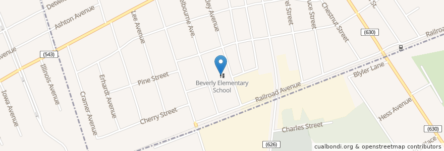 Mapa de ubicacion de Beverly Elementary School en Estados Unidos Da América, Nova Jérsei, Burlington County, Edgewater Park Township, Beverly.