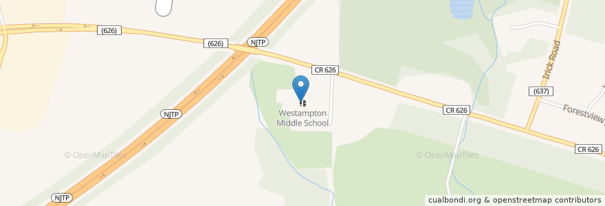 Mapa de ubicacion de Westampton Middle School en Amerika Birleşik Devletleri, New Jersey, Burlington County.