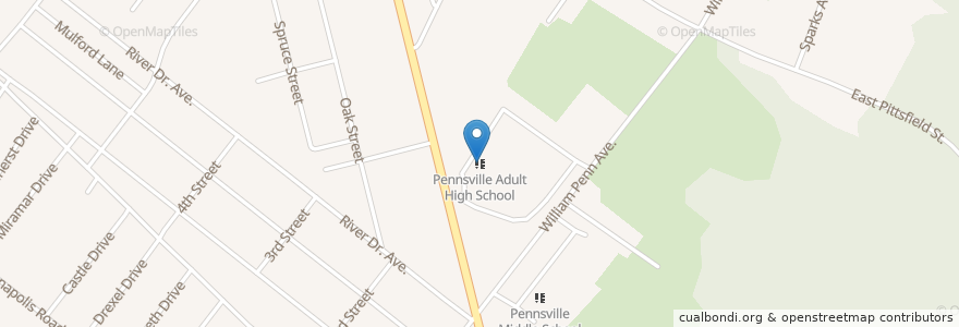 Mapa de ubicacion de Pennsville Adult High School en Estados Unidos De América, Nueva Jersey, Salem County.